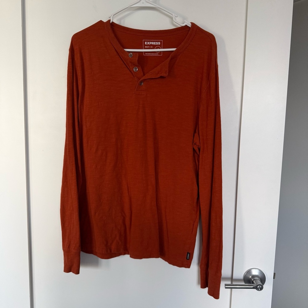 Express | Men’s Orange Long Sleeve Henley Shirt